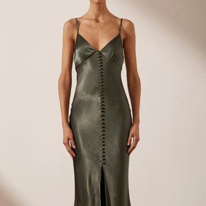 Shona Joy LA LUNE BIAS SLIP DRESS - OLIVE Size 2